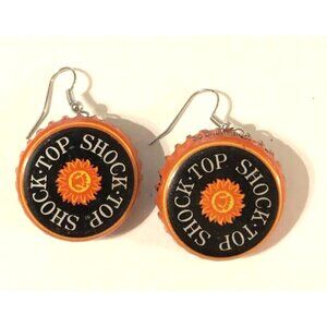 Shock Top Beer Bottle Cap Earrings Artisan Upcycled Fashion Novelty FUN! NEW!